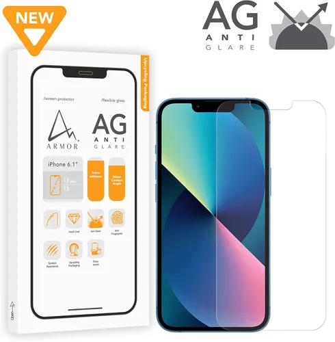 Vista 2 de Armor Protector de pantalla de vidrio flexible para iPhone 16e / 13 Pro / 13, antirreflejos con antiluz azul
