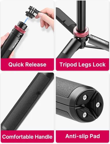 Vista 11 de Trípode autofoto extensible de 57 pulgadas para cámaras de acción - ULANZI Go Quick II Trípode de palo para cámara de acción de liberación rápida