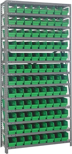 Vista 605 de Quantum QSBU-245BK Heavy Duty Shelving Unit with (7) Shelves and (24) QUS245 Black Bins for Garage Warehouse Storage Distribution 400 lb Load