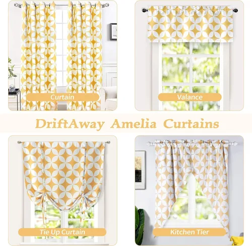 Vista 8 de DriftAway Amelia - Cortinas térmicas blackout con ojales, para oscurecimiento de habitación, estampado geométrico retro, estrella circular, set de 2