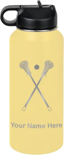 Vista 57 de LaserGram Botella de agua personalizada, palitos de lacrosse, acero inoxidable de doble pared aislada al vacío con popote superior, regalo grabado