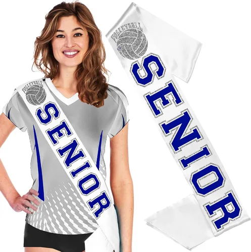 Vista 8 de RhinestoneSash Senior Sash Blue - Royal and Silver Sparkle White PREMIUM GRADE SATIN Sahes - High School Team Sports