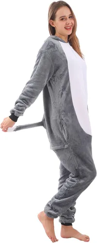 Vista 7 de ZOBAYOP Pijama unisex con capucha de animales para adultos para mujeres y hombres, disfraz de Halloween, cosplay, husky