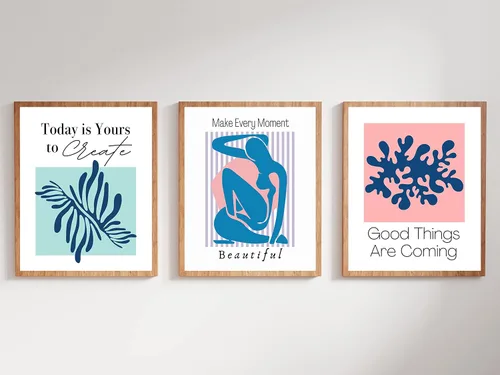 Vista 6 de Arte estético de pared de Matisse en tonos pastel, póster danés rosa y azul, decoración de pared inspiradora para mujeres, adolescentes y niñas