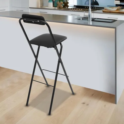 Vista 2 de Silla plegable con respaldo, taburete plegable de 41.3 pulgadas de alto, taburete de bar plegable portátil, asiento de altura de mostrador