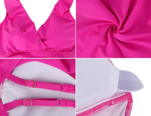 Vista 7 de Firpearl Traje de baño de una pieza con volantes para mujer, cuello en V, estilo vintage, control de abdomen