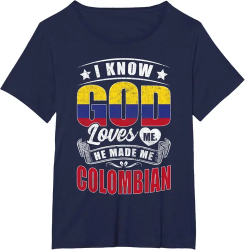 Vista 10 de Camiseta Colombia Flag God Loves Me Funny Colombians, Negro
