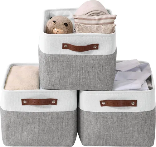 Vista 14 de DECOMOMO Cestas de almacenamiento extra grandes, contenedores de almacenamiento de tela con asas para organizar estantes, juguetes, guardería, Beige