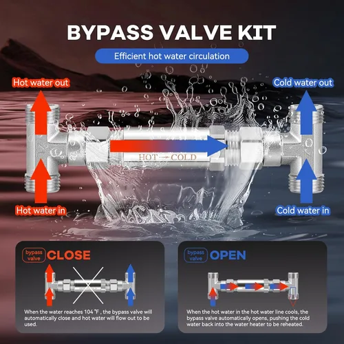 Vista 4 de Kit de válvula de sensor de acero inoxidable 304 de repuesto para sistema de bomba de recirculación de agua caliente instantánea, incluye válvula