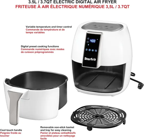 Vista 5 de Starfrit Freidora de aire digital eléctrica - Capacidad de 3.5L - Pantalla táctil LED - 7 funciones preestablecidas - 1400W