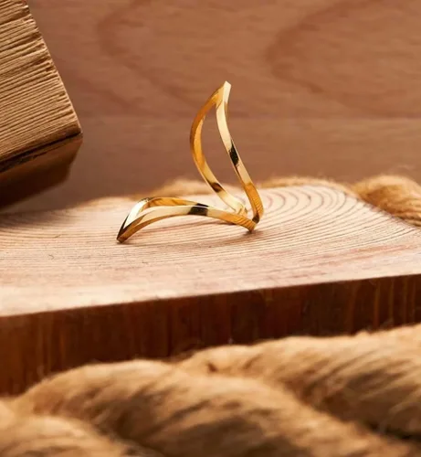Vista 6 de Diseño original chapado en oro de 18 quilates joyería de acero inoxidable nuevo en anillo abierto de color dorado cónico geométrico para mujeres