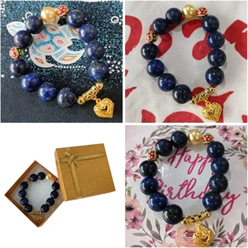 Vista 3 de Heavens Tvcz Lapislázuli - Pulsera de piedra preciosa azul natural de 0.559in para mujeres y hombres, joyería de chakra de piedra curativa