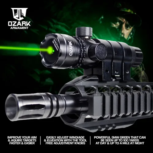 Vista 2 de Láser verde para rifle – Mira láser para pistola para rifles con riel Picatinny – Mira láser Picatinny para rifles y mira láser para escopeta