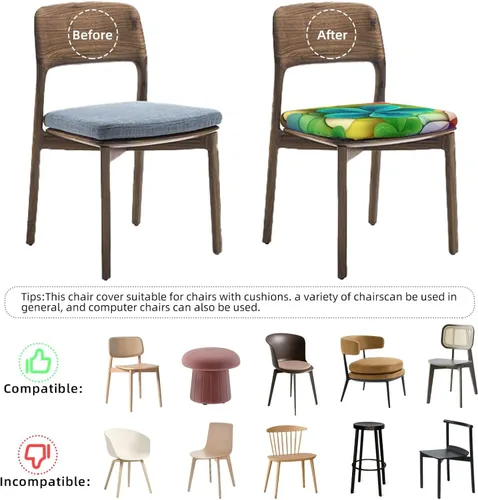 Vista 2 de Juego de fundas para sillas de comedor de seis piezas, diseño de trébol de arco iris, elástico, lavable, protector de asiento suave y extraíble