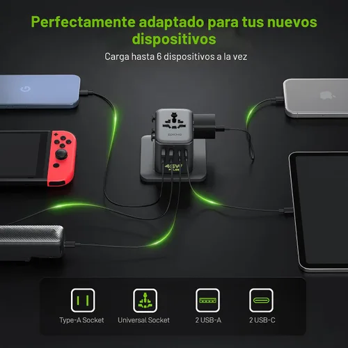 Vista 4 de Epicka Pulse Duo 45W Universal Travel Adapter PD/QC 3.0, 2AC/2USB-C/2USB-A