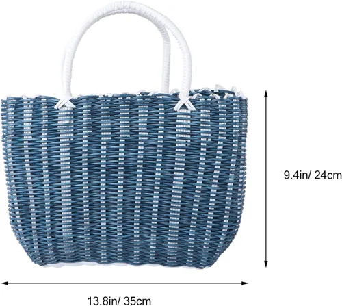 Vista 6 de Bolsa de plástico tejida para el mercado, bolsa de compras reutilizable con asa, bolsas de frutas y verduras, bolsa de playa grande para el hogar