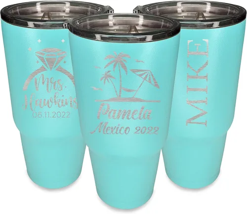 Vista 12 de Vaso de café personalizado con tapa y pajita, 30 onzas, añade tu propio texto Blanco