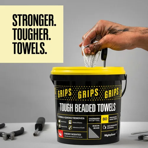 Vista 6 de MightyGood. Grips Tough - Toallas húmedas para manos y superficies con cuentas, 1 paquete, 80 extra grandes de 10 x 12 pulgadas, cuentas 3D