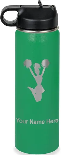 Vista 41 de LaserGram Botella de agua con tapa abatible de doble pared de 12 onzas con pajita, animadora, grabado personalizado incluido (negro)