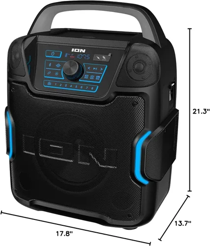Vista 9 de ION Sport 320 - Altavoz de fiesta Bluetooth para exteriores de 200 vatios con batería recargable, radio FM, luces, carga USB, aplicación, sonido