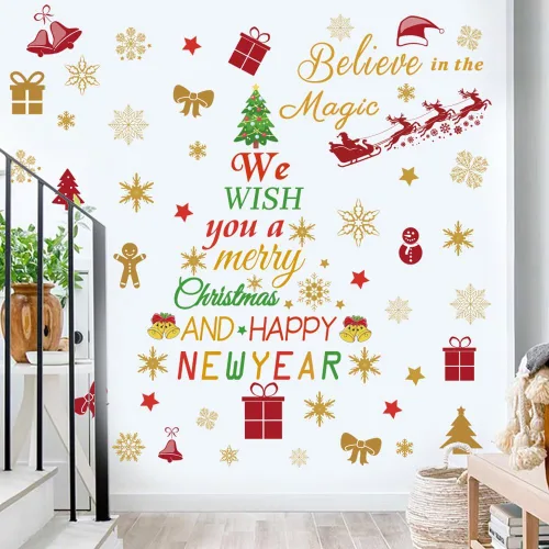 Vista 5 de Calcomanías de pared con citas de Feliz Navidad, calcomanías de vinilo para decoración de pared, calcomanías de ventana de Navidad, calcomanías
