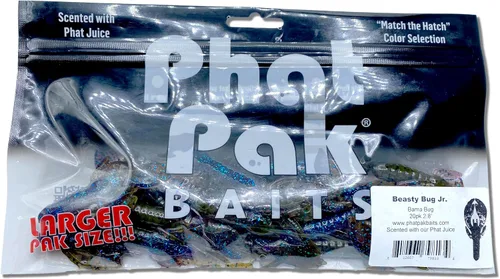 Vista 8 de Phat Pak Baits - Beasty Bug Jr Ned Rig Craw Finesse Bass Señuelo de pesca de plástico suave 20ct 2.8" Bicho Bama