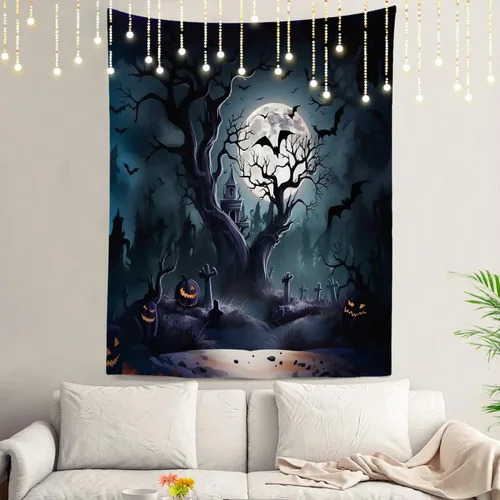 Vista 48 de Shrahala Tapiz de pared de hojas de arce otoñal, hojas rojas sin costuras sobre negro para colgar en la pared, tapiz grande decorativo de fibra
