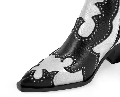 Vista 7 de ANN CREEK Botas vaqueras de tobillo para mujer, botas vaqueras con remaches y tachonadas, botas vaqueras occidentales, botas cortas con remaches