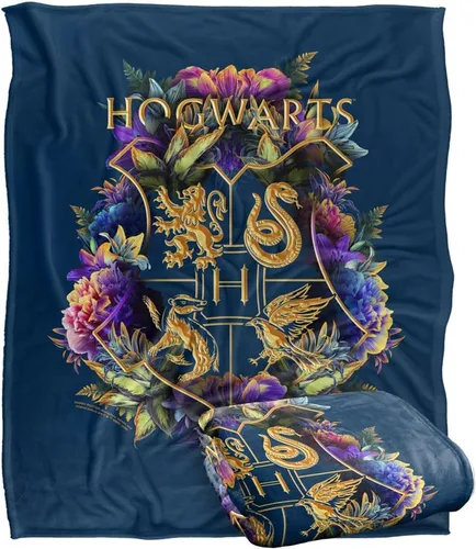 Vista 8 de Harry Potter Hogwarts - Manta con diseño floral verde y dorado con diseño de cresta sedosa al tacto, súper suave, 36 x 58 pulgadas, diseño floral