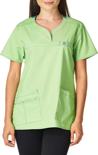 Vista 11 de Wink WonderFLEX Patience - Women's Curved Notch Neck Scrub Top Aguamarina