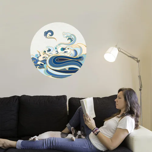 Vista 4 de SUPERDANT Adhesivo de pared con diseño de ondas de pintura retro, 2 estilos, olas de mar, círculos, calcomanías de vinilo para decoración de mar