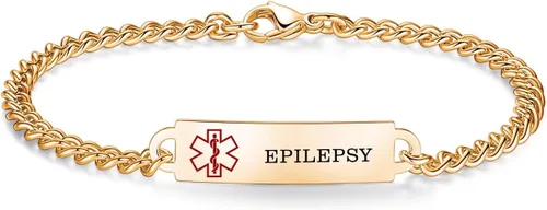 Vista 128 de Pulseras de identificación de alerta médica de 6.5 "-8.5" para mujeres, pulseras de emergencia médica de acero inoxidable, grabado gratuito