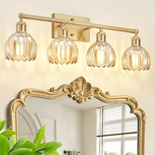 Vista 19 de Lámparas de baño vintage, 2 luces rústicas de tocador para baño, pasillo, luces de tocador de latón de 16.5 pulgadas, lámparas de tulipán