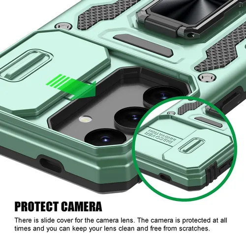 Vista 5 de Funda para Samsung Galaxy S24, a prueba de golpes, con cubierta deslizante para cámara y soporte de anillo giratorio + protector de pantalla