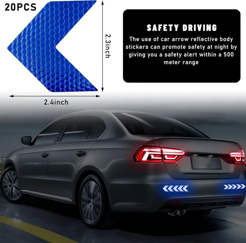 Vista 2 de 20 piezas de calcomanías reflectantes con flecha para coches, impermeables, señal de advertencia de seguridad, calcomanía reflectante, alta