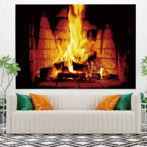 Vista 2 de Haoyiyi Tapiz de fuego ardiente de 39.4 x 27.6 pulgadas, para colgar en la pared de ladrillo brillante, vintage, regalos de Navidad, festivales
