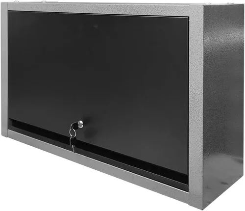 Vista 6 de JZD Armario de pared de metal con estante extraíble, armario colgante con cerradura con puerta que se abre hacia arriba, para cocina, almacén
