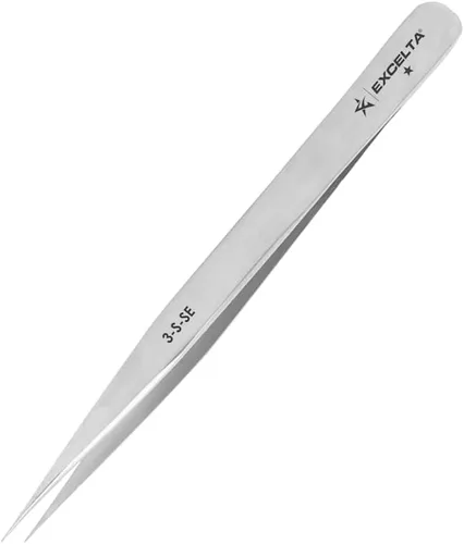 Vista 15 de Excelta 3C-SA-ET Pinzas de precisión puntiagudas rectas muy finas, agarre suave con protección TealShield Ergo-Tweeze, acero inoxidable