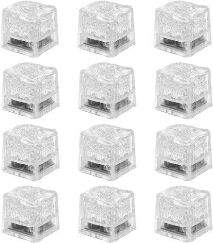 Vista 2 de Cubos de hielo iluminados para bebidas azules, 12 cubos de hielo LED activados por líquidos, brillan en la oscuridad impermeables, suministros