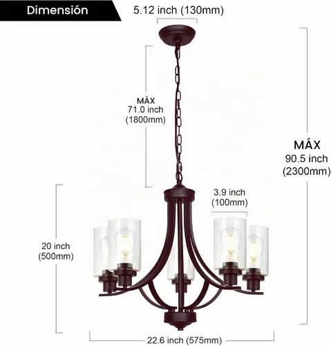 Vista 6 de MELUCEE - Candelabro de granja de 5 luces, bronce aceitado con cristal transparente