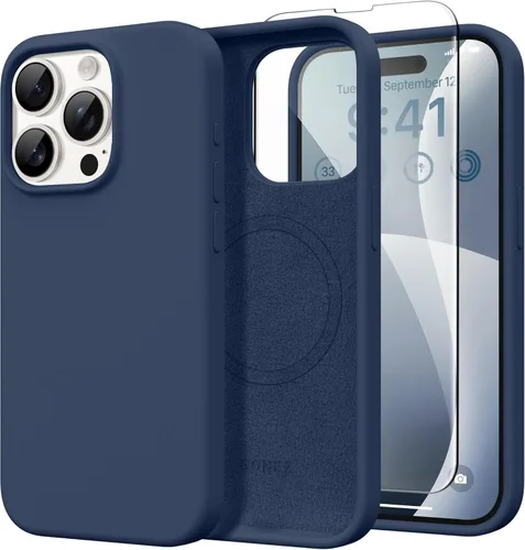 Vista 131 de GONEZ Funda magnética para iPhone 14, compatible con Magsafe, con protector de pantalla + protector de cámara, forro de microfibra antiarañazos