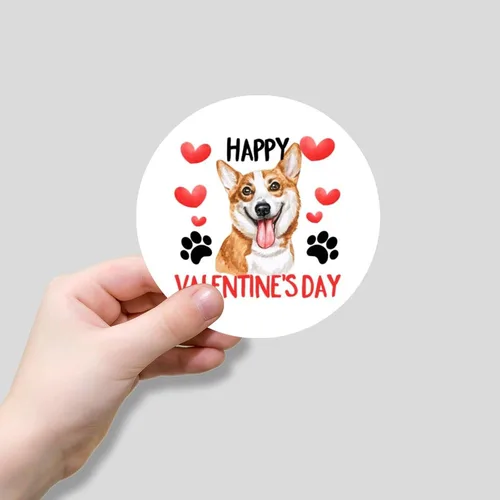 Vista 4 de 100 calcomanías de San Valentín con corazón rojo Corgi para perros, etiqueta de vinilo para perros del día de San Valentín, calcomanías redondas