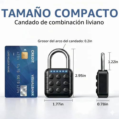 Vista 2 de Candado de combinación: cerradura de combinación con código de 6 dígitos, candado digital con entrada sin llave, cerradura de aleación de zinc