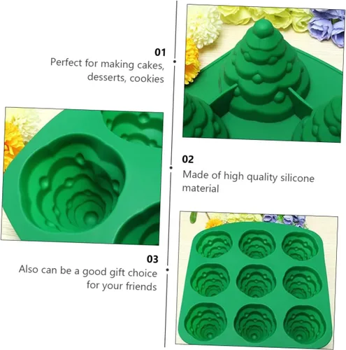 Vista 9 de Molde de cubo de hielo para pastel de árbol de Navidad, moldes de chocolate para hornear árbol de Navidad, molde de postre de silicona, moldes