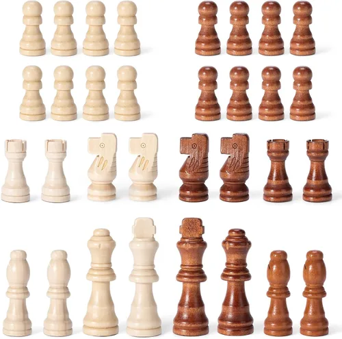 Vista 3 de Solo piezas de ajedrez de madera, 32 piezas de ajedrez de madera Staunton con rey de 3.15 pulgadas, peones de juego de ajedrez para juego de mesa