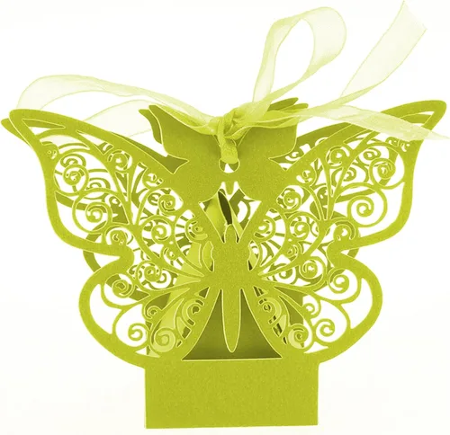 Vista 4 de Auto-plaza 50 cajas de regalo de mariposa cortadas con láser, cajas de dulces con cintas (beige)