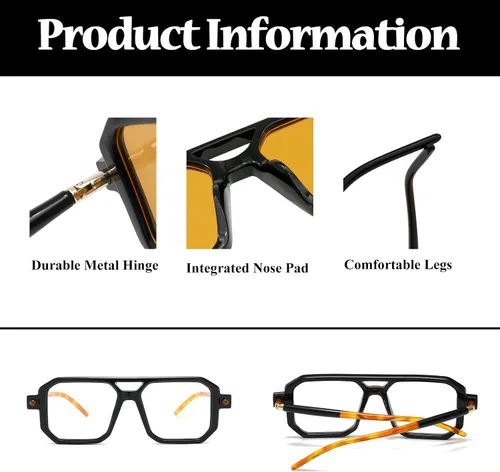 Vista 4 de LJCZKA Gafas cuadradas con bloqueo de luz azul para mujeres y hombres, estilo vintage de los años 70, anteojos de piloto planos para computadora