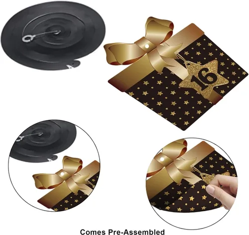 Vista 4 de Decoraciones de techo colgantes de remolinos de feliz 16 años, celebración, 16 remolinos colgantes de aluminio con recortes para dulces 16 años