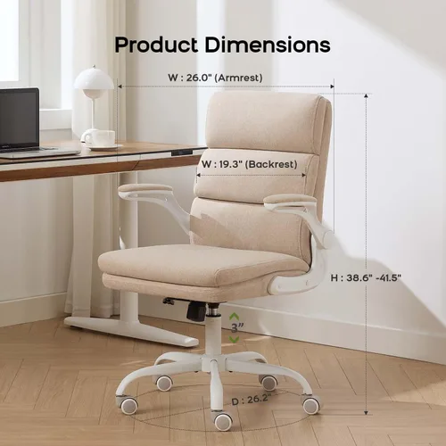 Vista 2 de AMSEATEC - Silla de escritorio para oficina en casa, reposabrazos abatibles Beige