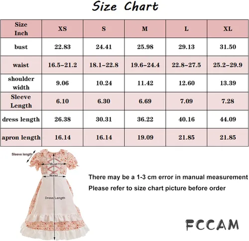 Vista 6 de FCCAM Colonial Costume Girls Short Sleeve Pioneer Dresses for Girls Laura Ingalls Wilder Dress with Bonnet